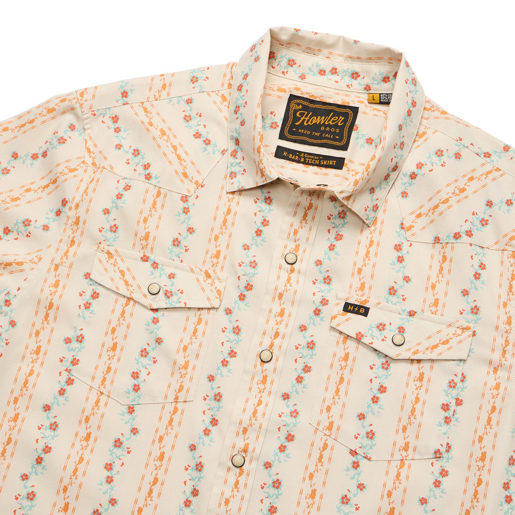 Howler Brothers Free Range Fleece Pullover Men's in Hibiscus Ribbons Riverbed Oxford